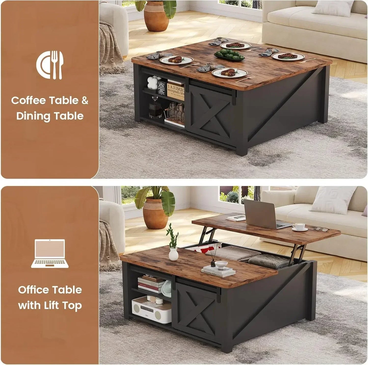 Lift Top Farmhouse Coffee Table with Storage