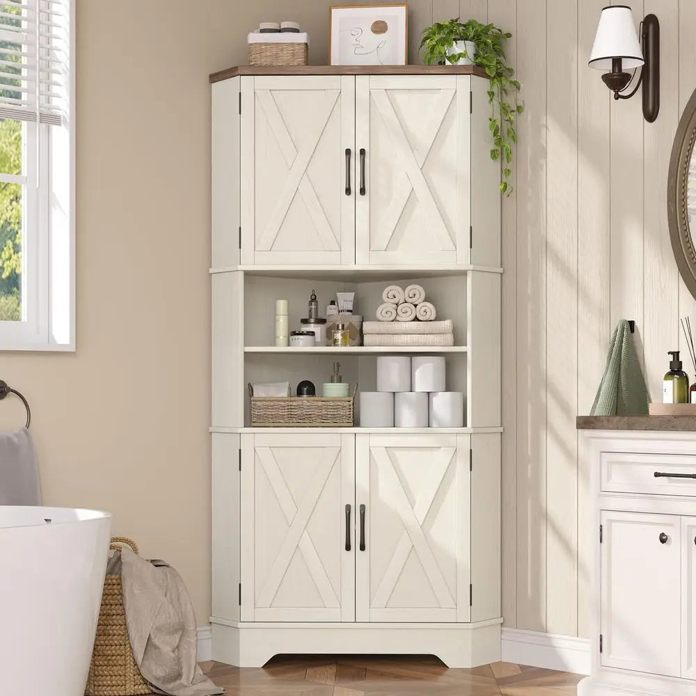 67" Tall Farmhouse Corner Pantry Cabinet