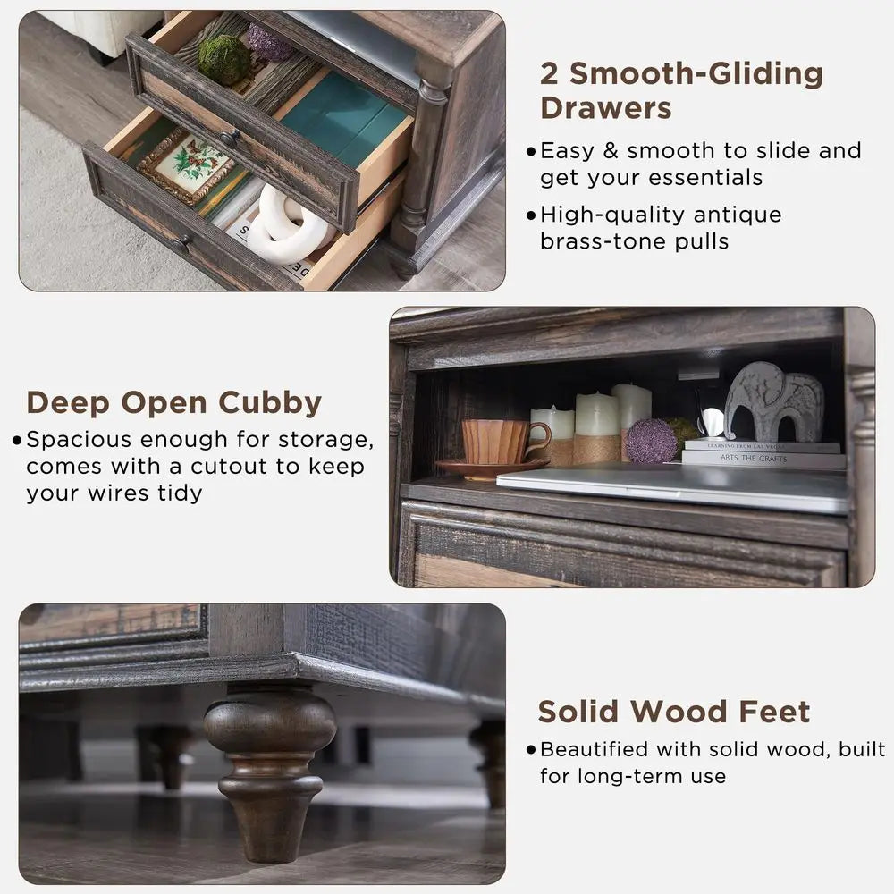 Farmhouse End Table with 4 Solid Wood Feet & Charging Station