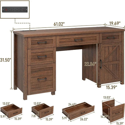 Farmhouse Home Office Desk with Drawers & Storage Cabinet