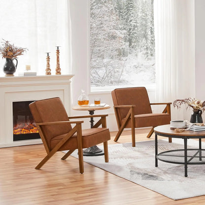 Set of 2 Armchairs with Wood Frame