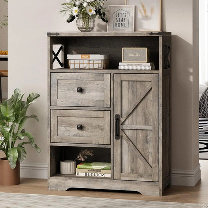 Farmhouse Kitchen Cabinet with 2 Drawers & Shelves
