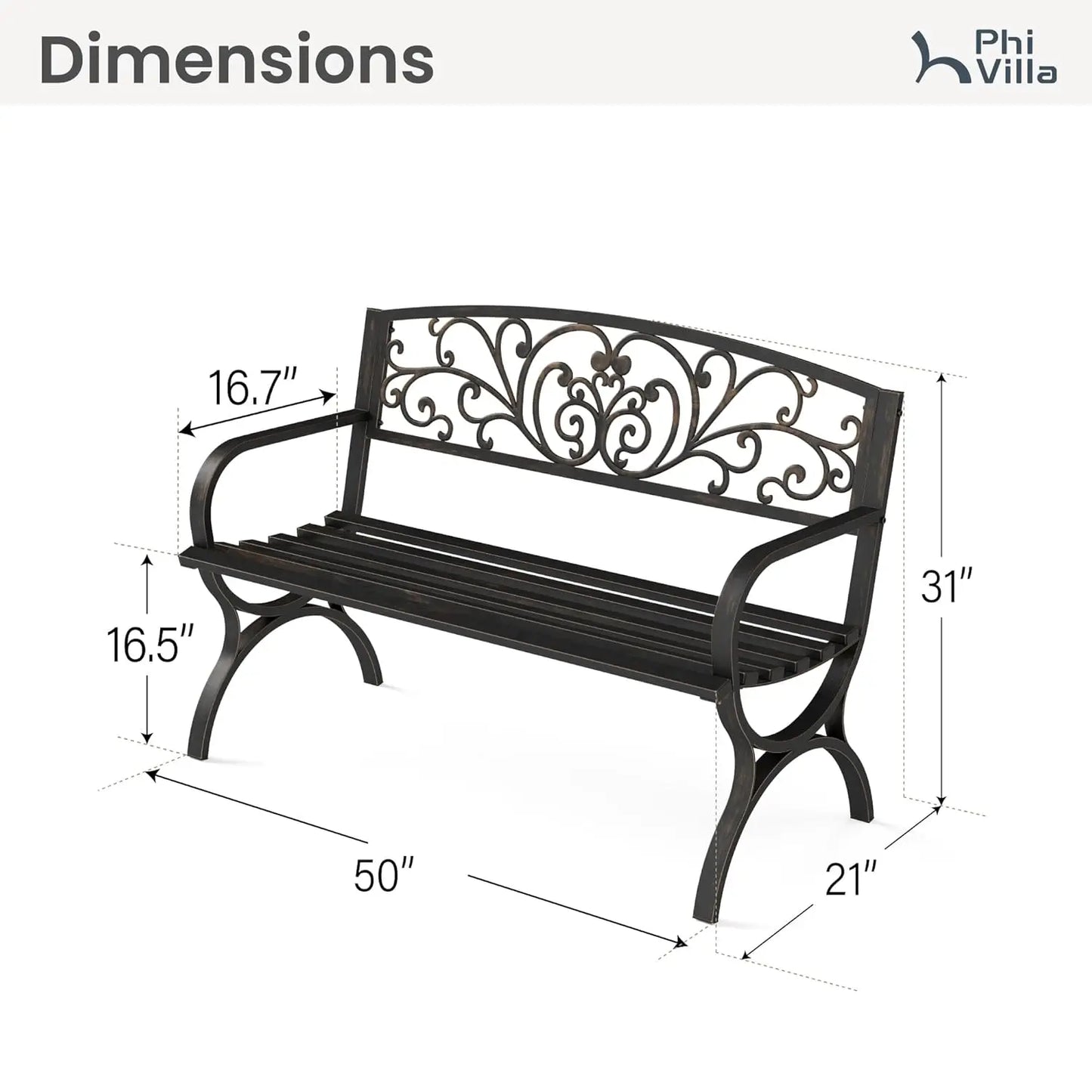 Cast Iron Steel Garden Bench for Patio or Porch