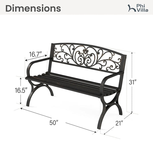 Cast Iron Steel Garden Bench for Patio or Porch