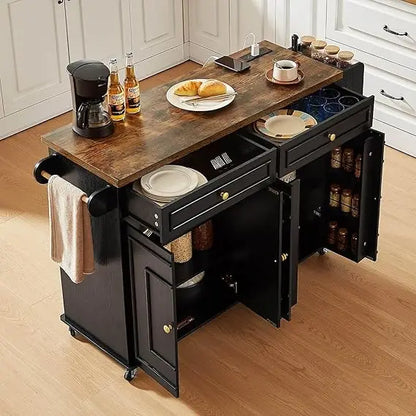 Mobile Kitchen Island with Power Outlet