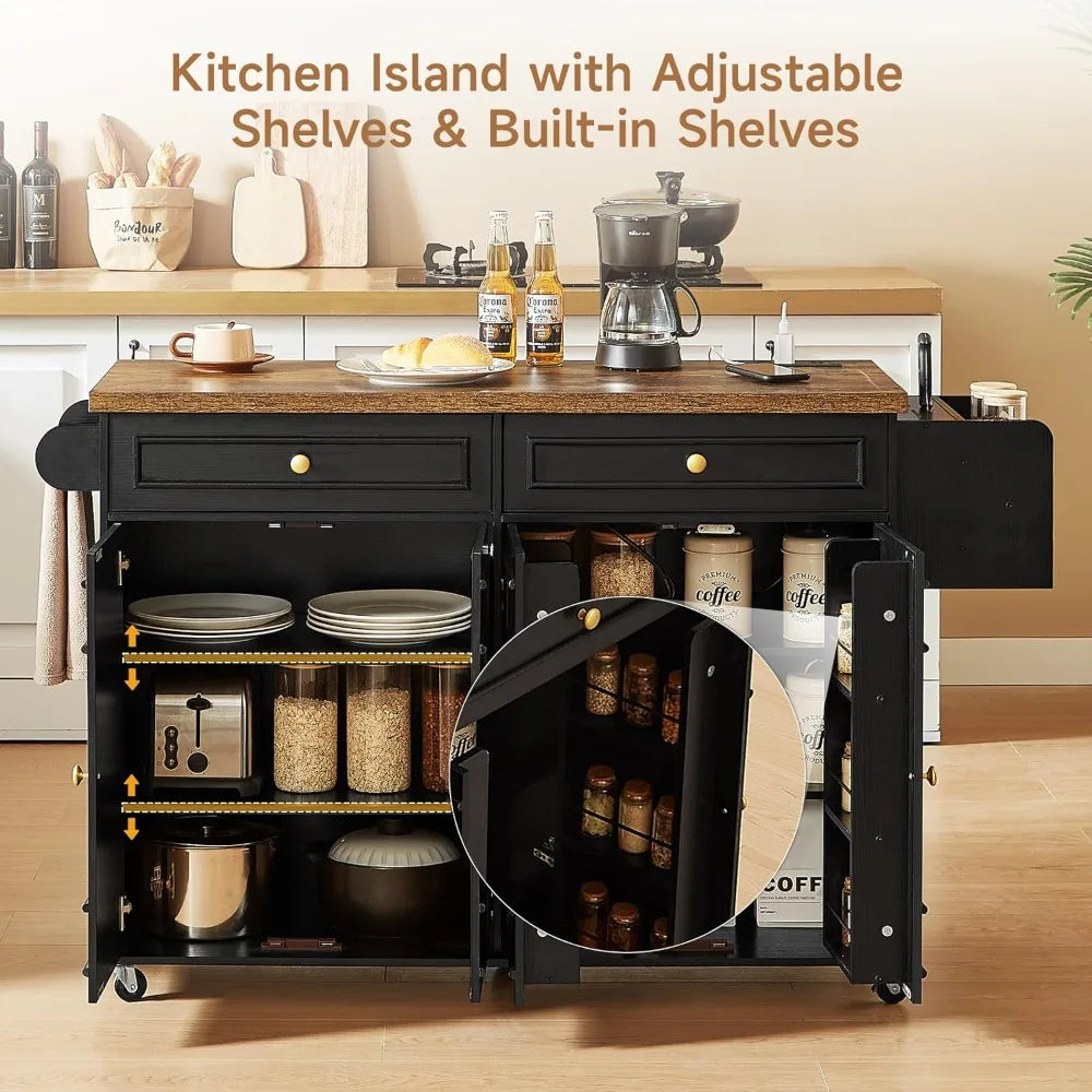 Mobile Kitchen Island with Power Outlet