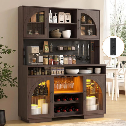 71" Tall, Kitchen Hutch Cabinet with Charging Station & LED