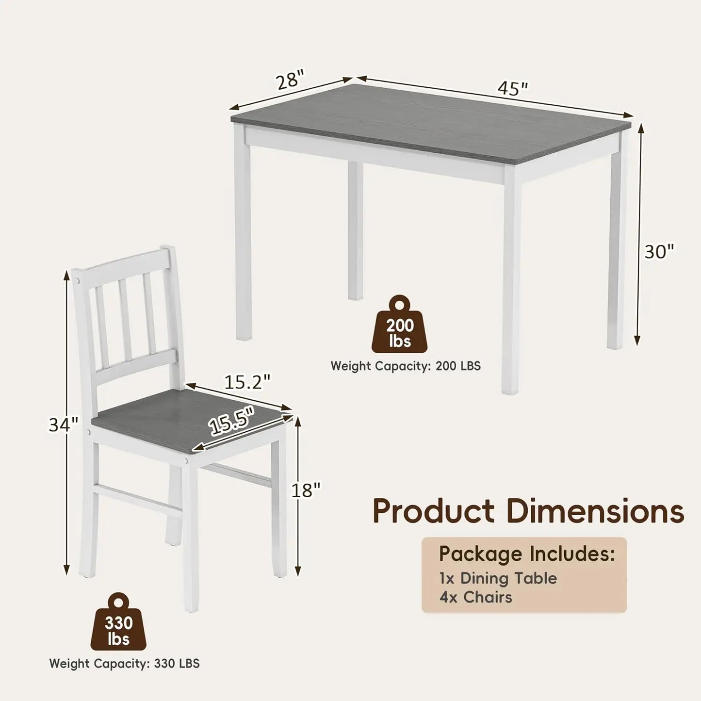 5-Piece Farmhouse Kitchen Table Set