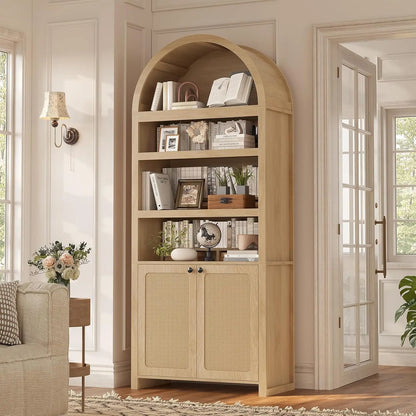 81" Tall Arched Bookshelf with Display Shelves & Cabinet Doors