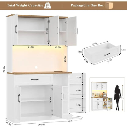 71" Tall Kitchen Pantry Cabinet with Power Outlet