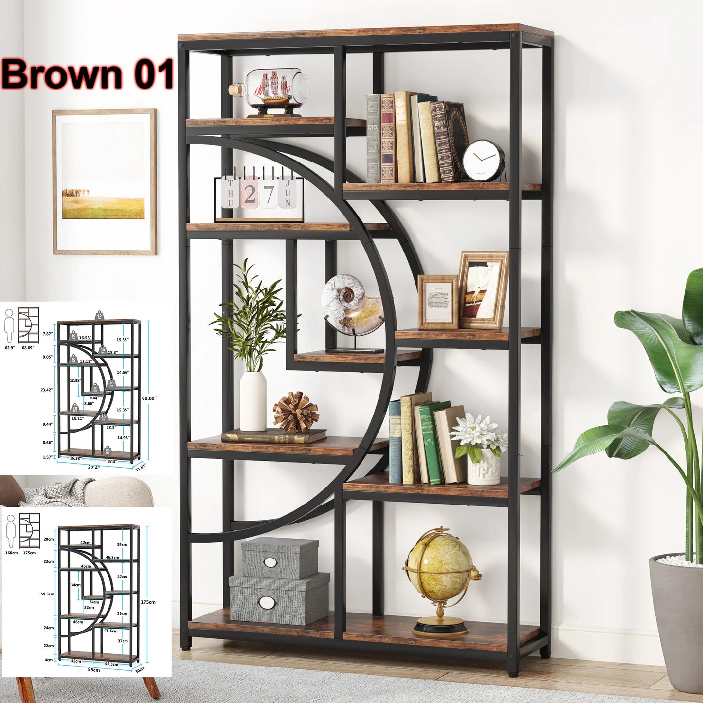 68.89" Tall Farmhouse Industrial Bookshelf & Display
