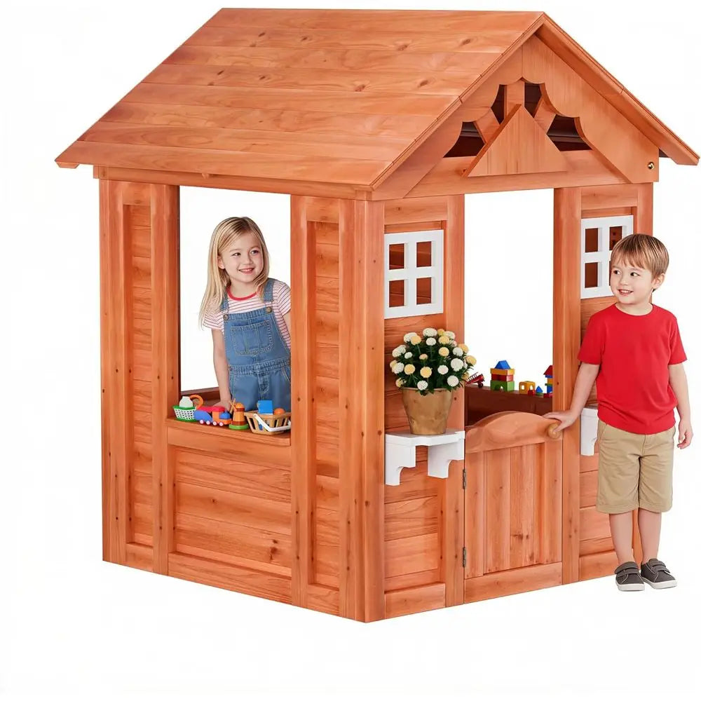 Children's Outdoor Wooden Playhouse with 2 Windows