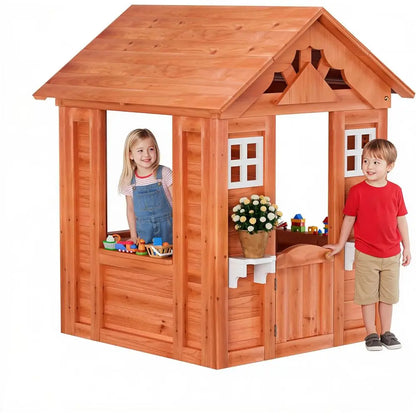 Children's Outdoor Wooden Playhouse with 2 Windows