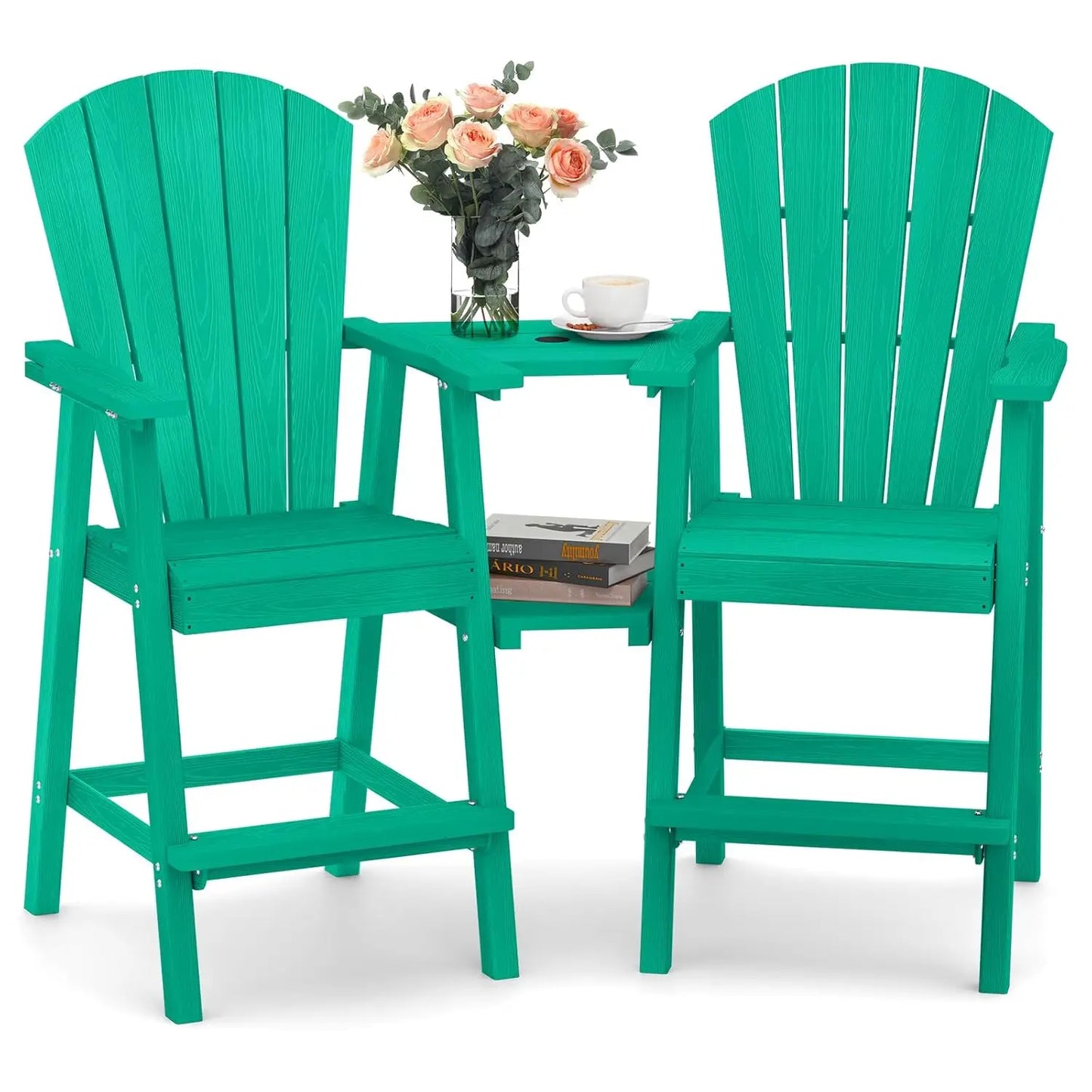 Set of 2 Outdoor Chairs with Double Connecting Tray