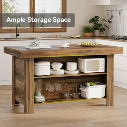 3-Tier Farmhouse Kitchen Island with Storage