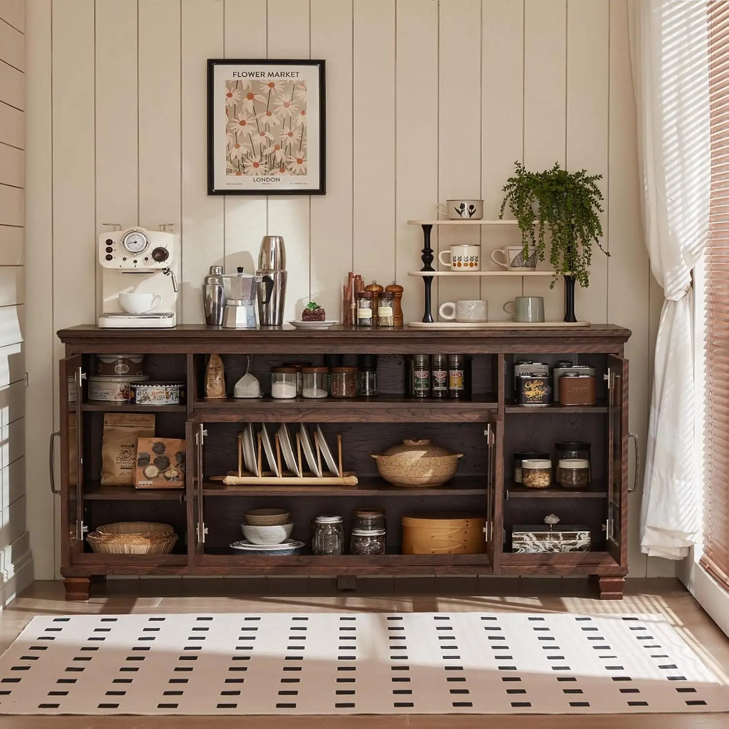 Farmhouse Sideboard Buffet Cabinet with Glass Windows