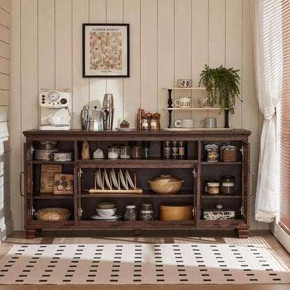 Farmhouse Sideboard Buffet Cabinet with Glass Windows