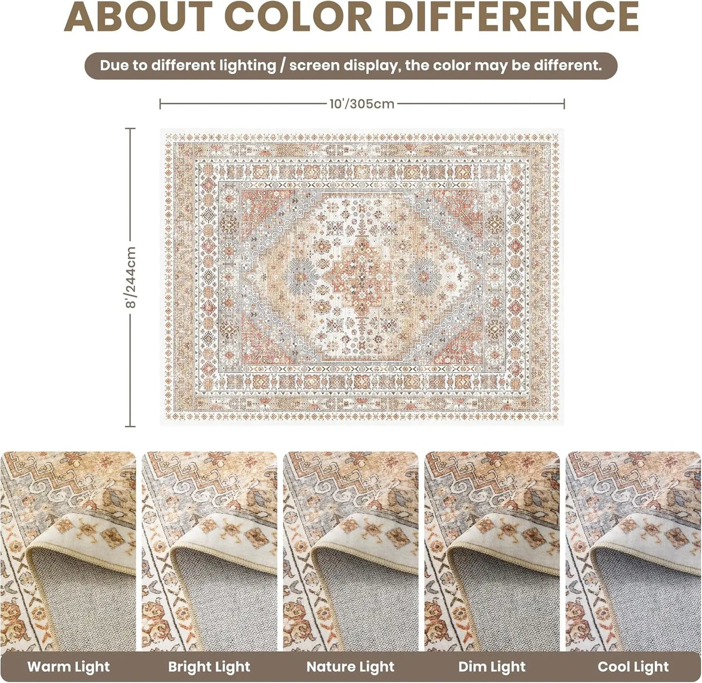 8x10 Washable Non-Slip Vintage Area Rug