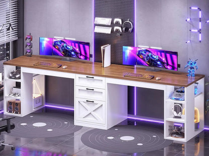 Farmhouse Home Office Desk with Drawers & Storage Shelves