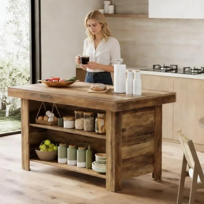3-Tier Farmhouse Kitchen Island with Storage