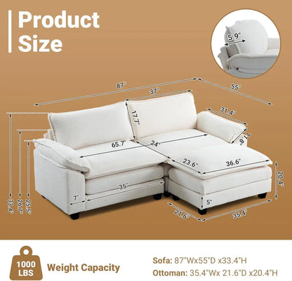 Sectional Loveseat Sofa with Ottoman