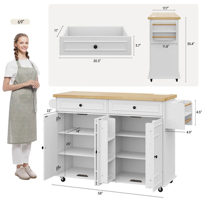 Mobile Kitchen Island with Spice Rack & Power Outlet