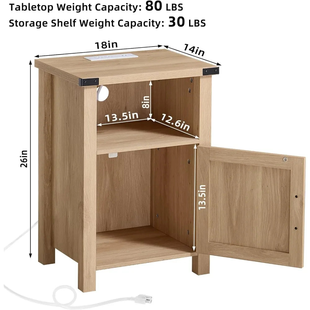 Set of 2 Farmhouse Night Stands or End Tables with Charging Station