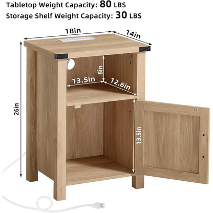 Set of 2 Farmhouse Night Stands or End Tables with Charging Station