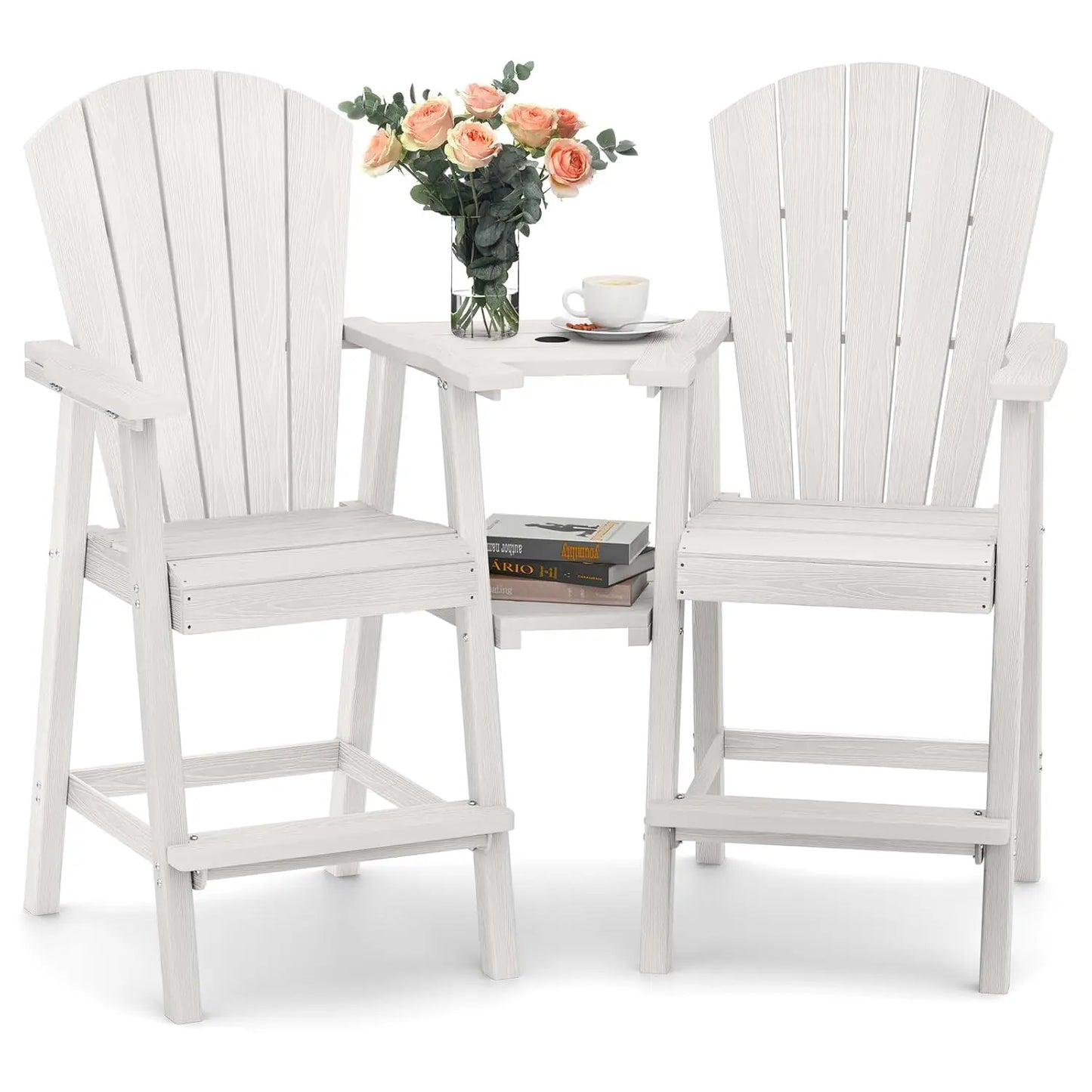 Set of 2 Outdoor Chairs with Double Connecting Tray
