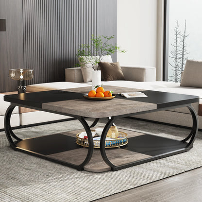 Farmhouse Coffee Table with Wood Storage Shelf