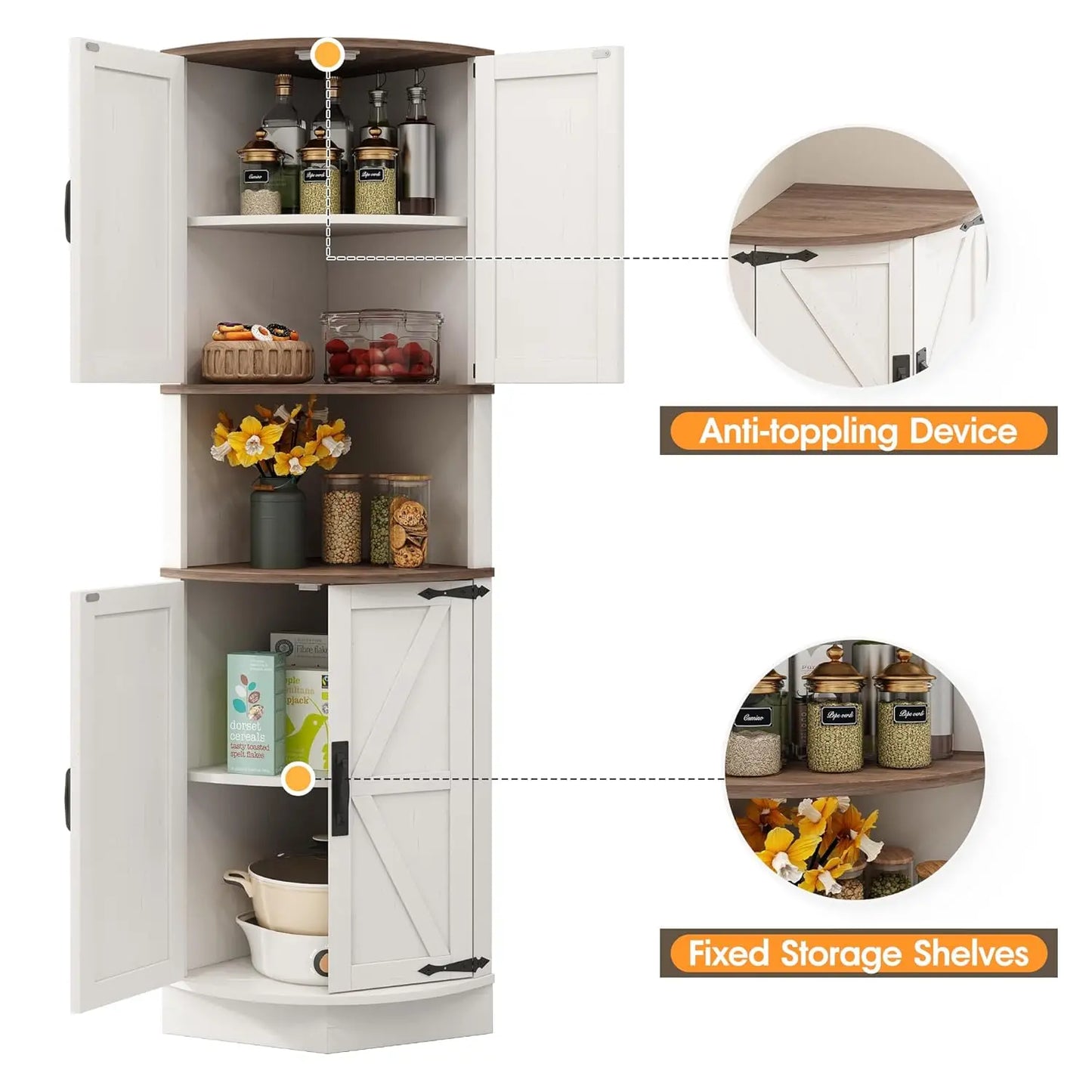 64.8" Tall Farmhouse Corner Storage Cabinet