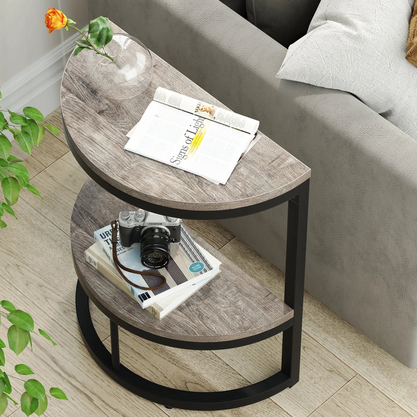 Farmhouse Industrial Semi Circle End Table
