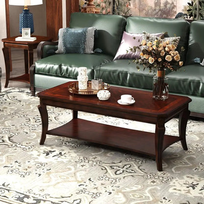 Solid Wood Coffee Table with Storage Shelf