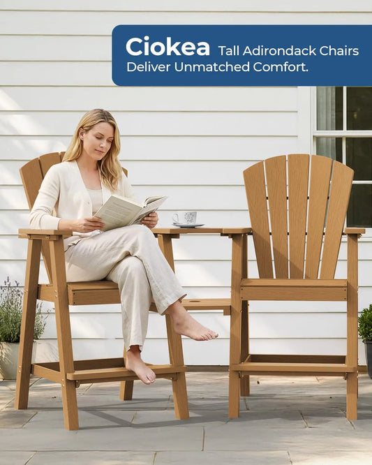 Set of 2 Outdoor Chairs with Double Connecting Tray