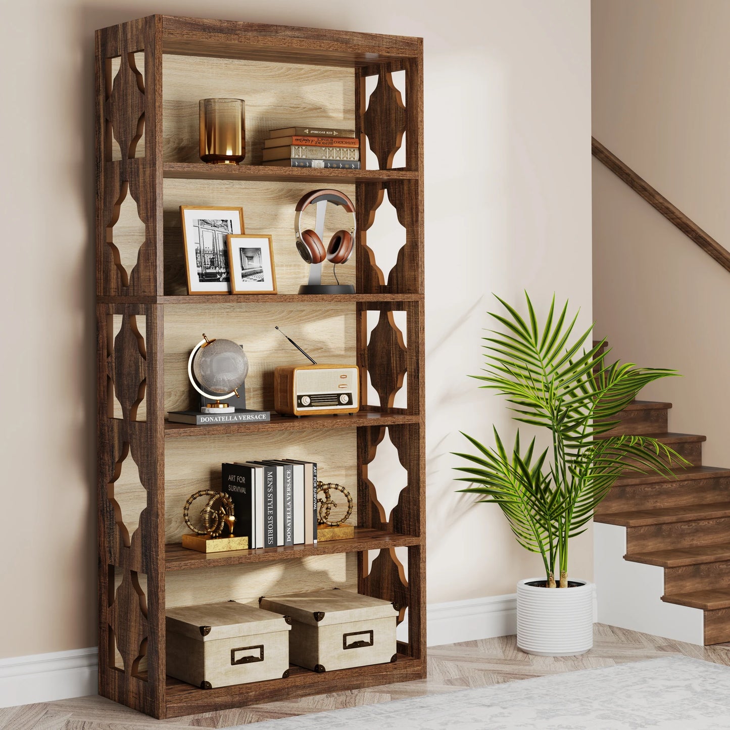 71" Tall Bookshelf with 5 Shelf Display Storage