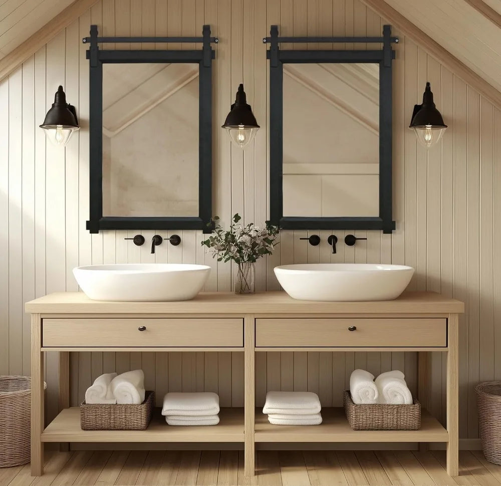 24"x36" Farmhouse Barn Door Mirror, for Bathroom, Living Room or Entryway