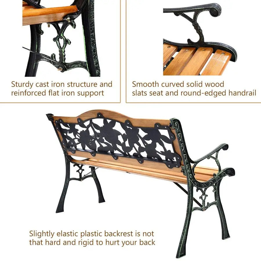 Outdoor Patio Bench with Cast Iron Frame