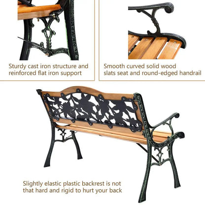 Outdoor Patio Bench with Cast Iron Frame
