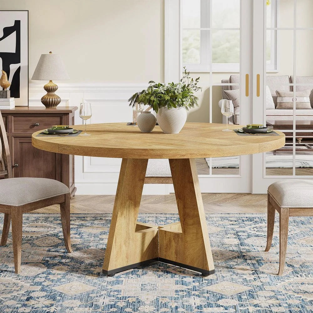 Round Farmhouse Wooden Dining Table