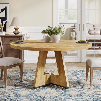 Round Farmhouse Wooden Dining Table