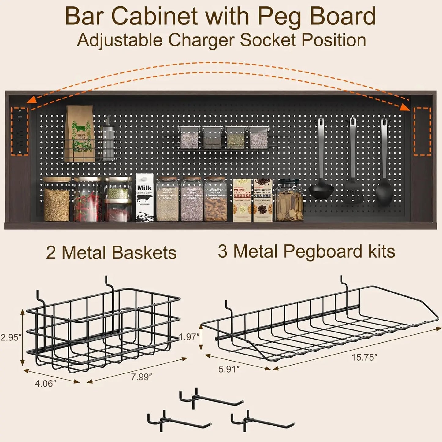 71" Tall, Kitchen Hutch Cabinet with Charging Station & LED