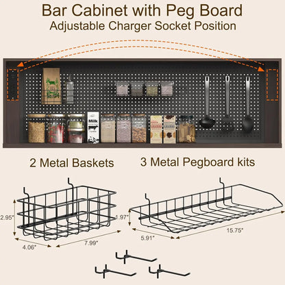 71" Tall, Kitchen Hutch Cabinet with Charging Station & LED