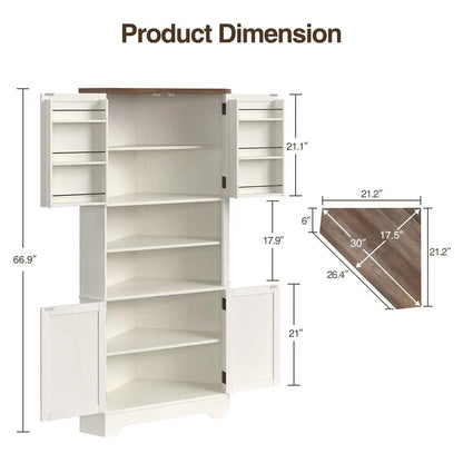 67" Tall Farmhouse Corner Pantry Cabinet
