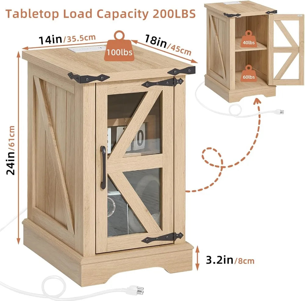 Set 2 Farmhouse Night Stands with Charging Station