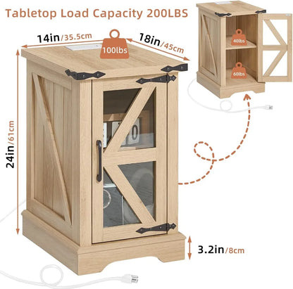 Set 2 Farmhouse Night Stands with Charging Station