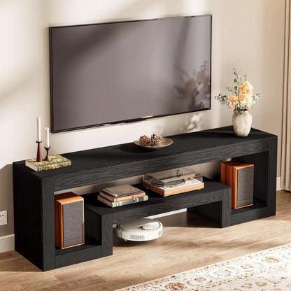 Farmhouse TV Stand with Open Storage Shelves
