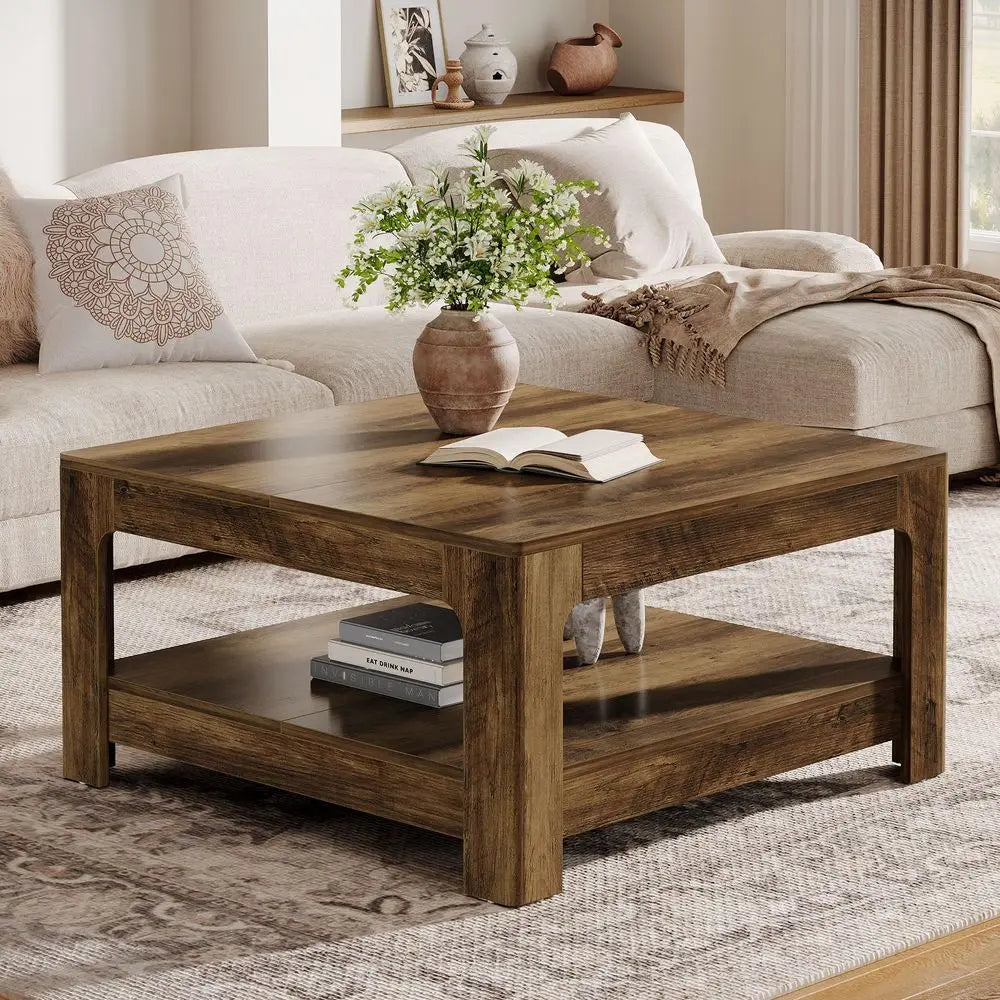 Rustic Brown, Square Coffee Table with Storage