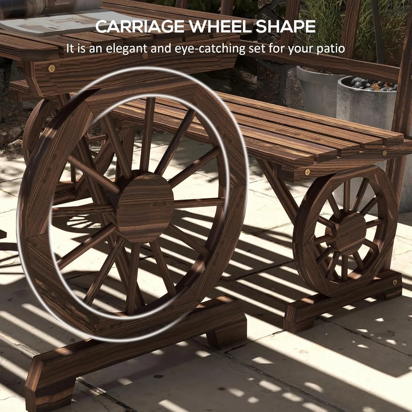 3 Piece Outdoor Wooden Rustic Table and Bench Set