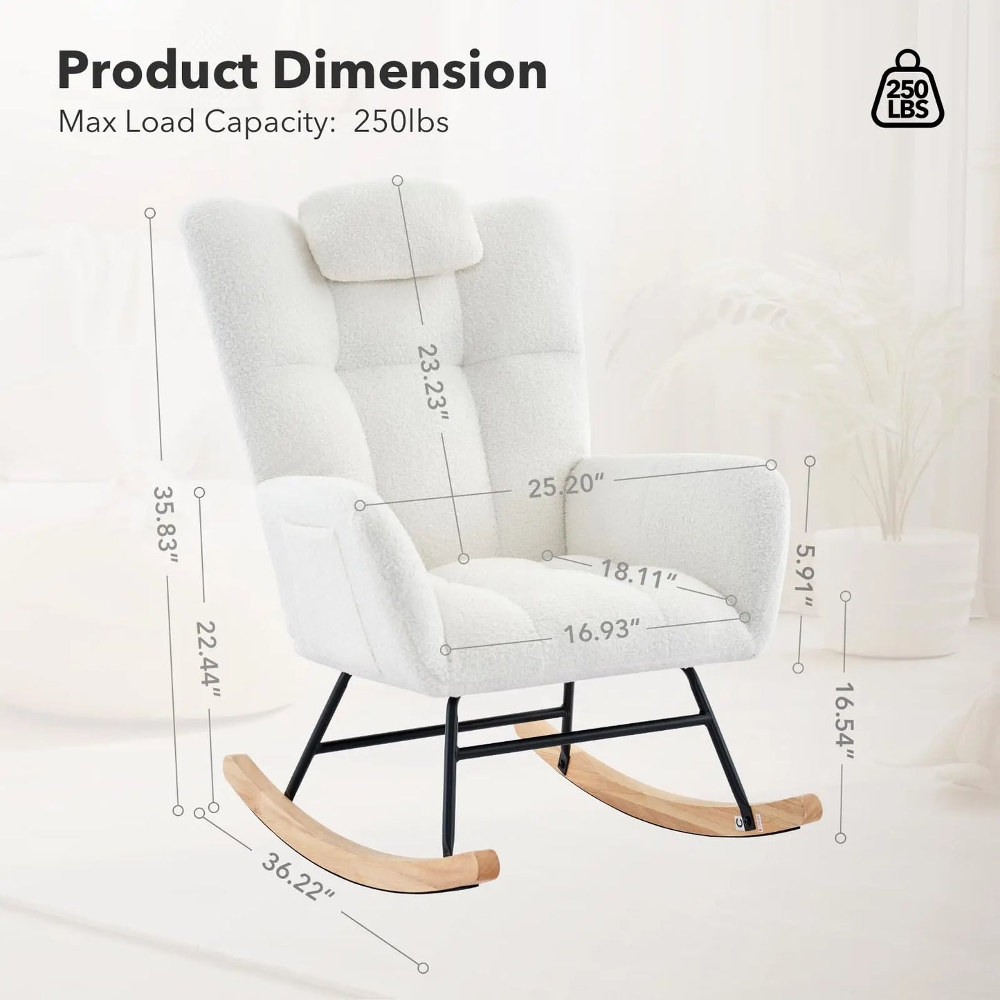 Nursery Rocking Chair with Padded Seat & High Backrest