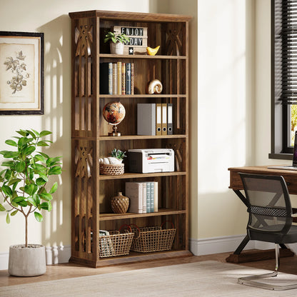 75" Tall Wooden Bookshelf with Display Shelves